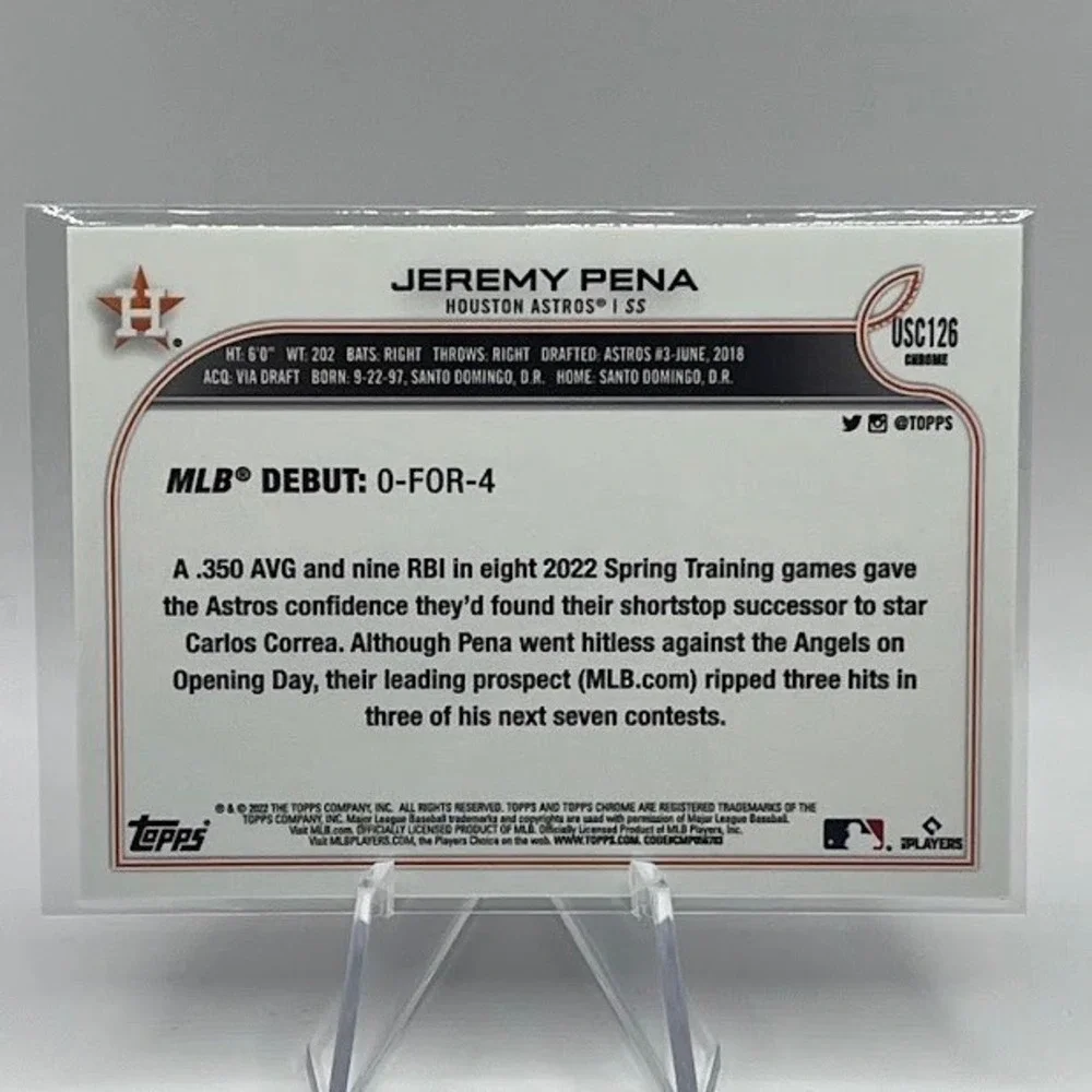 Jeremy Pena Purple Sonic Refractor 2022 Topps Chrome Update #US3 Houston Astros